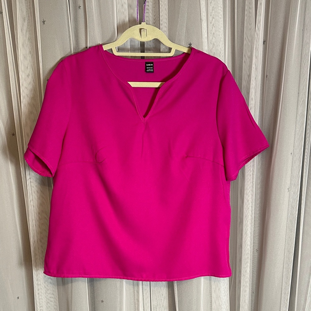 SHEIN Hot Pink Blouse size L; fits like 1XL NWOT